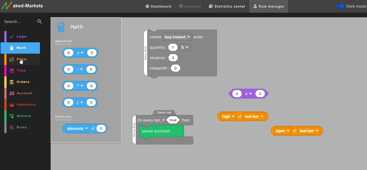 Naked-Markets Rule manager interface